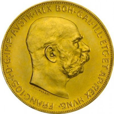 Zlatá minca 100 koruna Františka Josefa I. (rakúska razba)