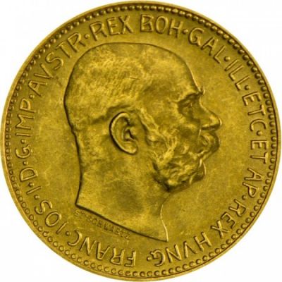 Zlatá minca 20 koruna Františka Josefa I. (rakúska razba)