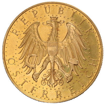 Zlatá minca 100 Schilling - Prvá republika 1926-1931
