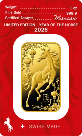 Zlatý zliatok Argor Heraeus - Rok koňa 2026, 1 oz