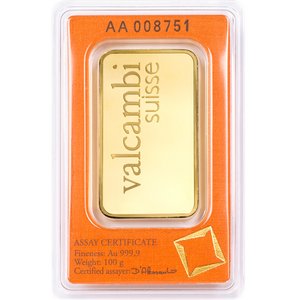 Zlatý zliatok Valcambi 100 g