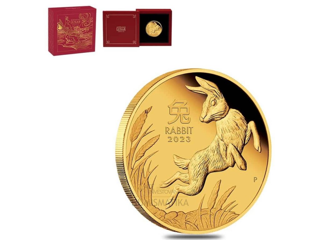 Zlatá minca Lunárna séria III - Rok Zajaca 2023, 1/10 oz v etuji