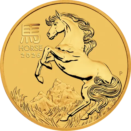 Zlatá minca Lunárna séria III: Rok Koňa 2026, 1/10 oz